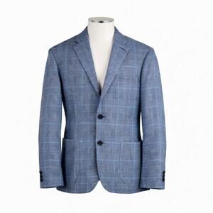Lubiam Elegance Men’s Blue Plaid Linen Blazer 50R (US 42-44R) Made in Italy